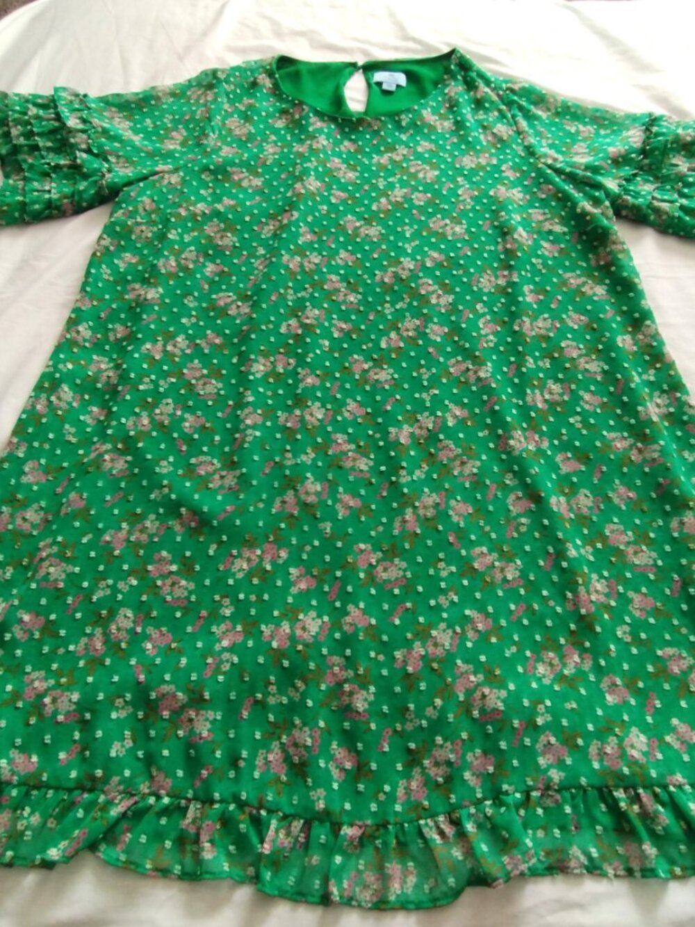 CECE Green & Pink Short Sleeve FLORAL Print SWISS DOT SHEATH DRESS Sz 18W - Picture 2 of 7